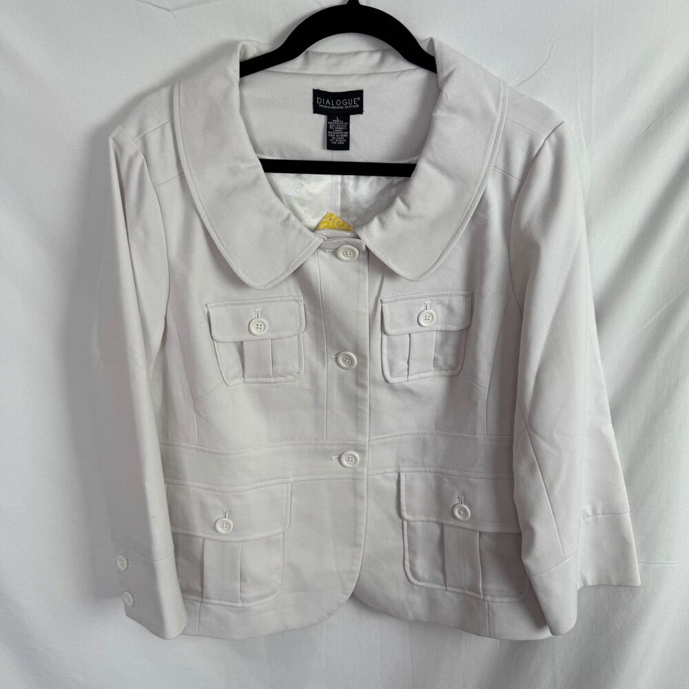 Dialogue Women's Denim Jacket Size Large White Button Up Long Sleeves QVC NEW
